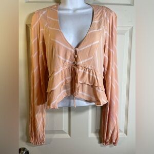 Free‎ People Peach and White Striped Blouse NWOT